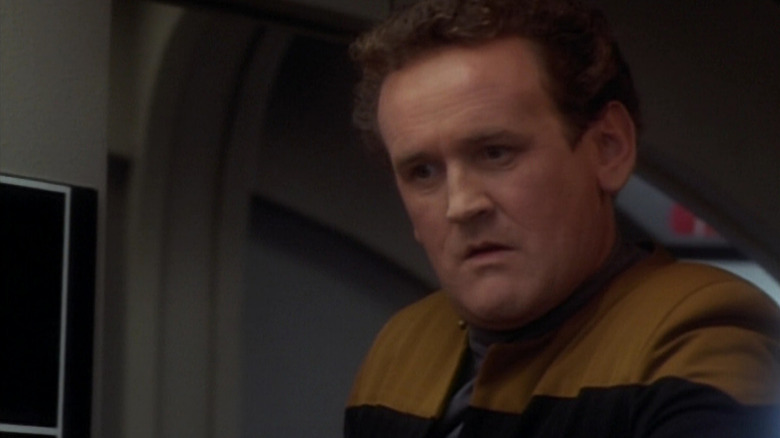 Chief O'Brien on a runabout on Star Trek: Deep Space Nine
