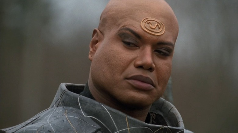 Christopher Judge's Teal'c boasts a slight smile on Stargate: SG1