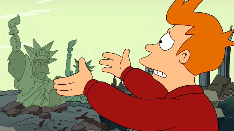Futurama Fry Statue of Liberty Planet of the Apes parody The Late Philip J. Fry