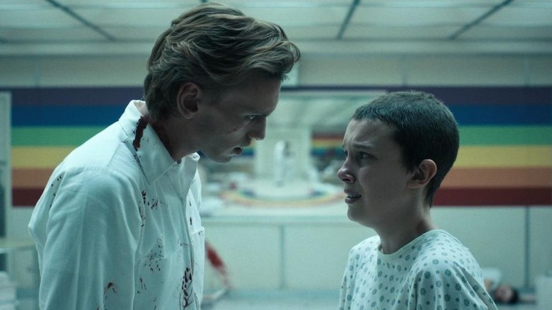 Jamie Campbell Bower and Millie Bobby Brown in Stranger Things Season 4