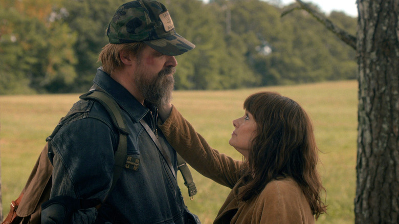 Hopper and Joyce share a tender moment in Stranger Things