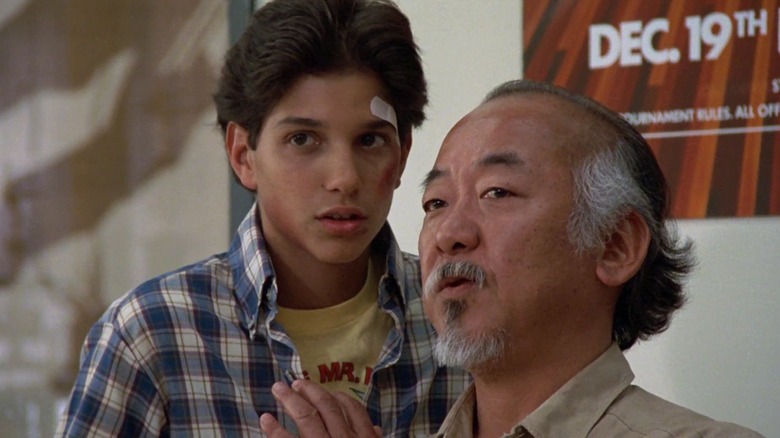 Karate Kid Morita stopping Macchio