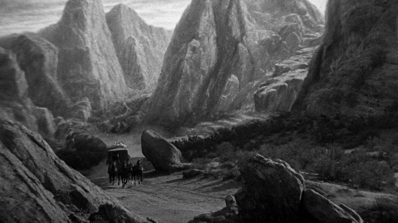 A stagecoach in the Carpathian mountains in Dracula (1931)