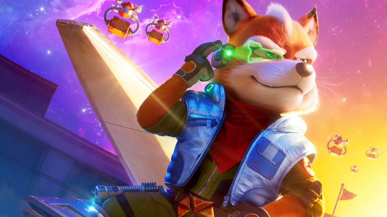 Star Fox wearing his visor and posing in a poster for The Super Mario Galaxy Movie