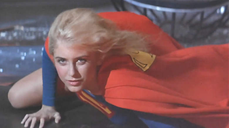 Helen Slater as Supergirl during a dramatic scene from the 1984 DC movie.