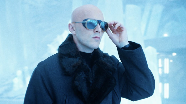 Nicholas Hoult's Lex Luthor wearing sunglasses in Superman's fortress in Superman