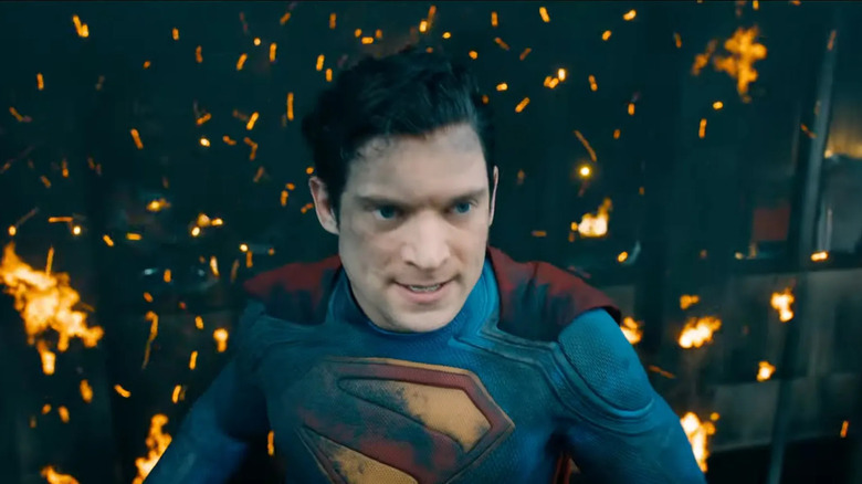 Superman is surrounded by burning embers in Superman