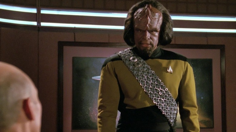 Worf in Captain Picard's office on Star Trek: The Next Generation