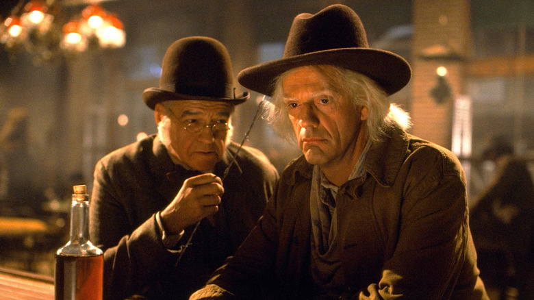 Richard Dysart as the Richard Dysart chats with Doc in Back to the Future Part III