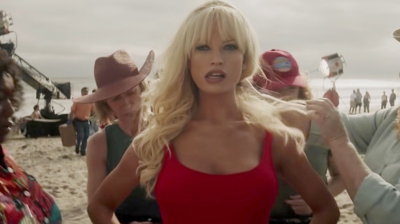 Pam touch ups Baywatch set