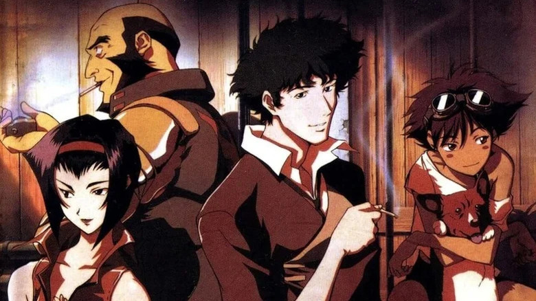 Faye, Jet, Spike, Ed, and Ein together in Cowboy Bebop