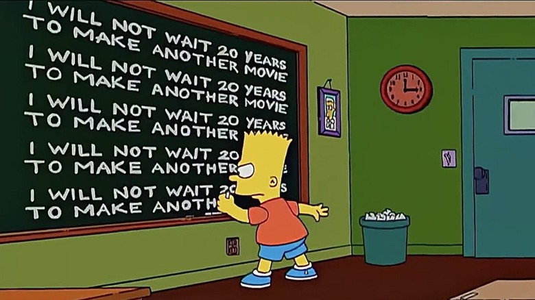 Bart Simpson writing I will not wait 20 years to make another movie in The Simpsons