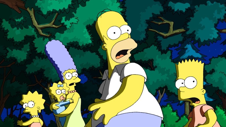 The Simpsons family looking surprised and caught red handed in The Simpsons Movie