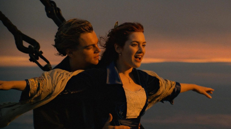 Jack helping Rose 'fly' in Titanic
