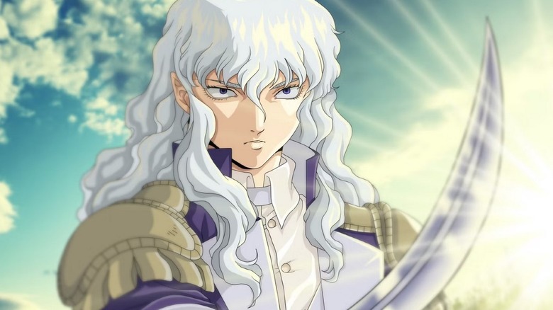 Episode 1 of the 97 anime: This guy from episode one time stamp 3:54 says  that since Griffith became King, he has lost all hope yet in the Manga,  Griffith hasn't yet