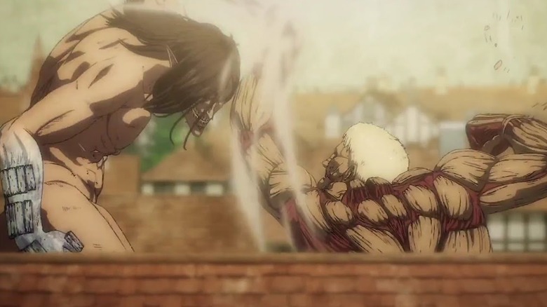 Attack on Titan Reiner swings at Eren