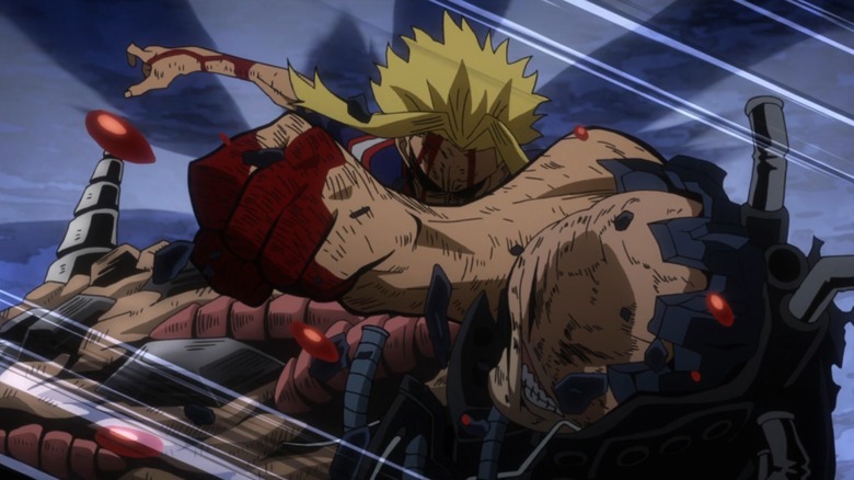 All Might punches All For One in the face in My Hero Academia