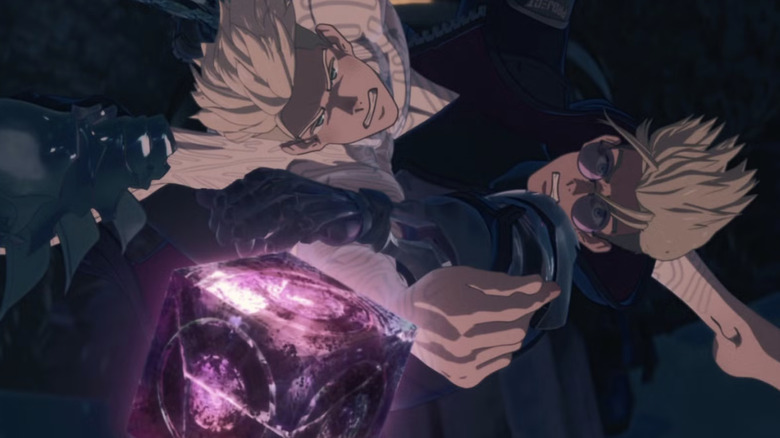 Millions Knives and Vash the Stampede fighting mid-air in Trigun: Stampede