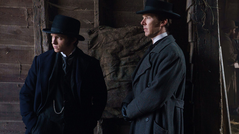 Benedict Cumberbatch and Tom Holland looking offscreen