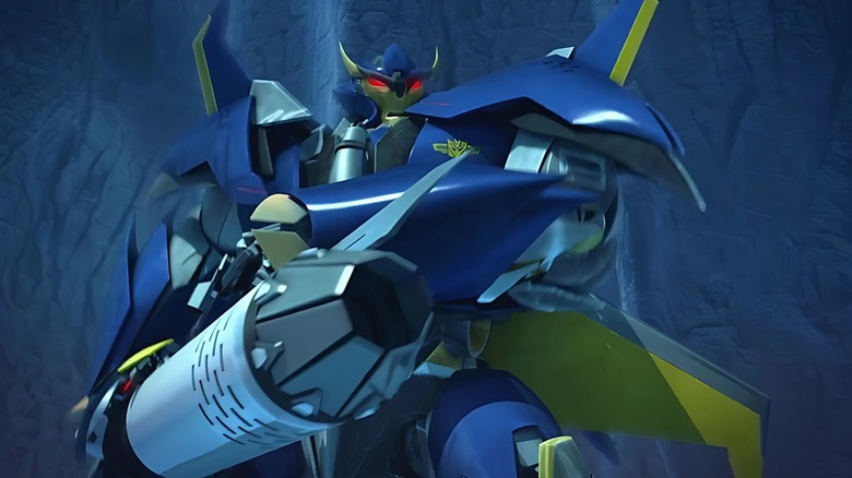 Dreadwing holding his gun in the Arctic in Transformers: Prime