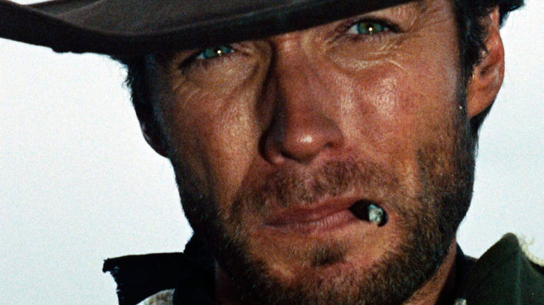 Clint Eastwood smoking close up