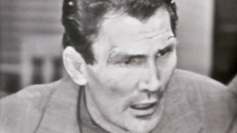 Jack Palance's Harlan "Mountain" McClintock is seen in closeup in Requiem for a Heavyweight