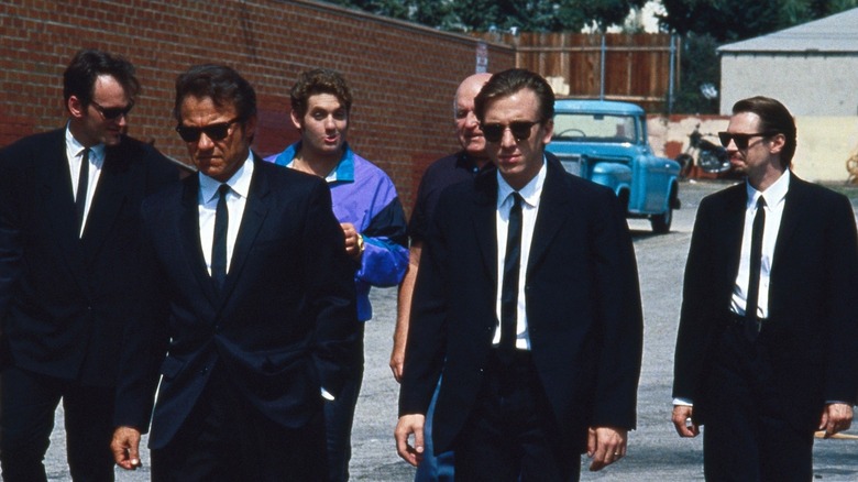 Quentin Tarantino, Harvey Keitel, Chris Penn, Lawrence Tierney, Tim Roth, and Steve Buscemi in Reservoir Dogs