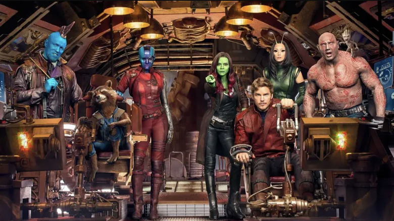 Yondu, Rocket, Nebula, Gamora, Peter, Mantis, Drax and Baby Groot blast off in Guardians of the Galaxy Vol. 2