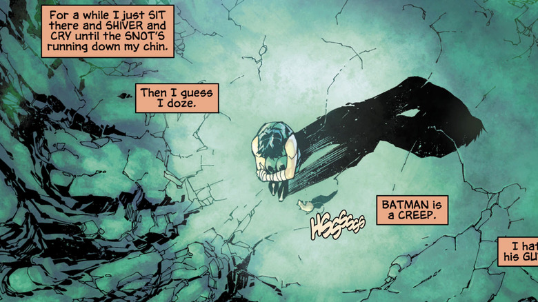 Dick Grayson sits hunched in the batcave in All-Star Batman & Robin, The Boy Wonder #4