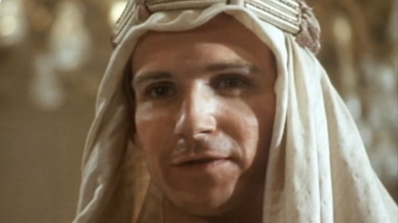 Ralph Fiennes in close-up wearing desert attire in A Dangerous Man Lawrence After Arabia