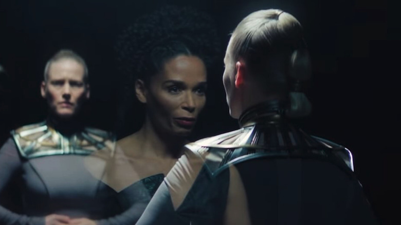 Kalle and Demerzel look at each other in Foundation season 3