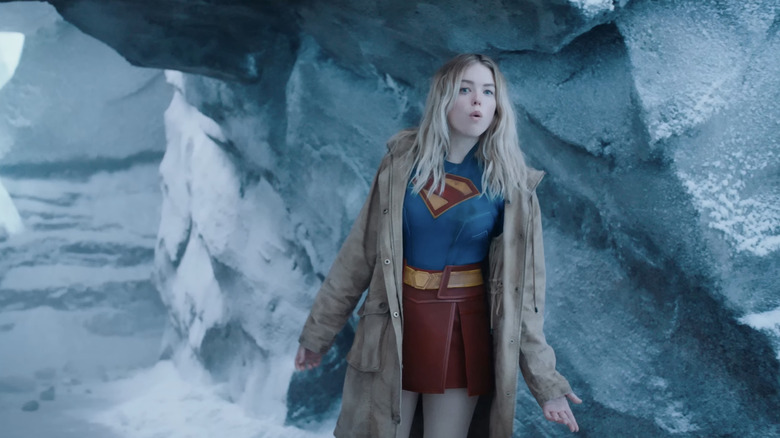 Milly Alcock's Supergirl stands in the Fortress of Solitude in Superman