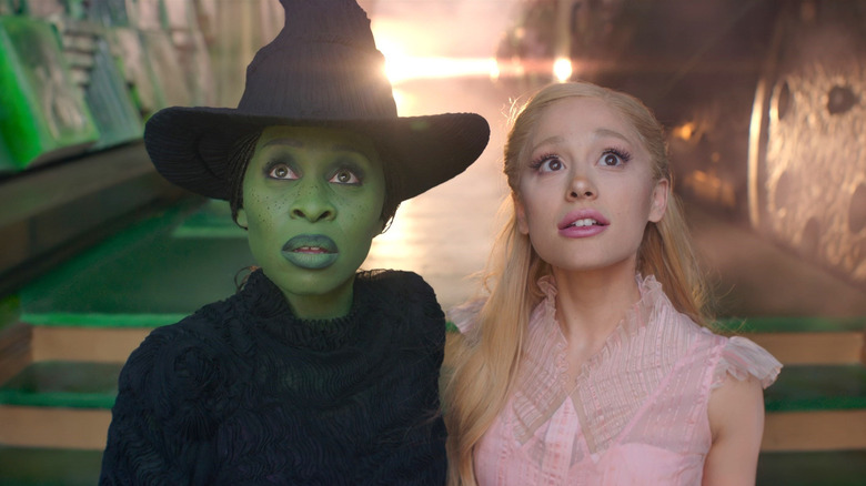 Elphaba and Glinda looking up in awe at the Emerald City