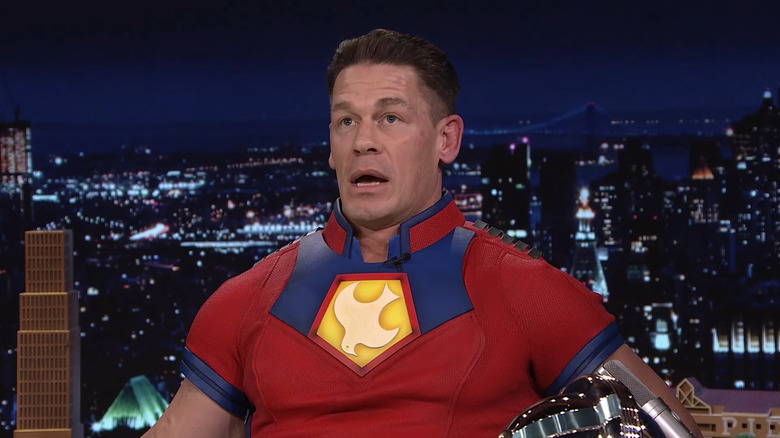 John Cena appearing on the Tonight Show Starring Jimmy Fallon in full Peacemaker costume