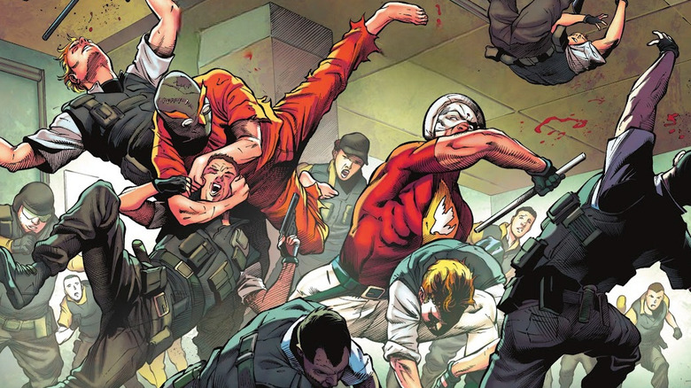 Peacemaker and Talon fight their way through Arkham Asylum