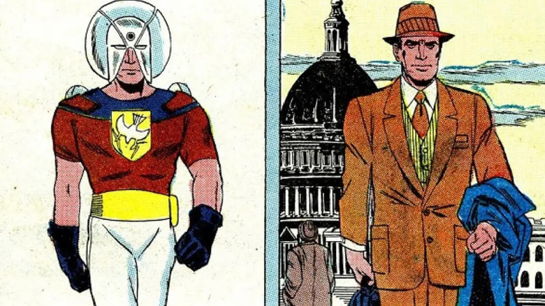 An image of Christopher Smith as Peacemaker next to an image of him as a diplomat