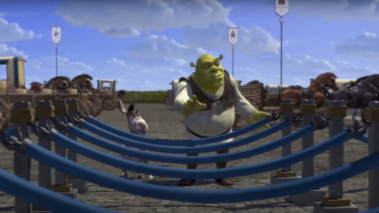 Shrek and Donkey outside of Duloc