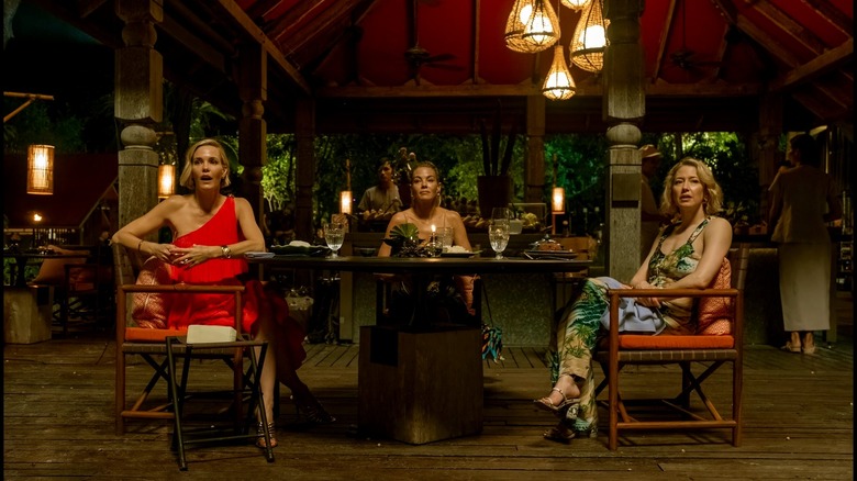 Kate, Jaclyn, and Laurie sitting at a table in The White Lotus