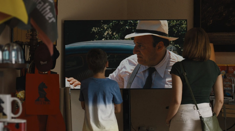 Guests watching The Godfather in The White Lotus