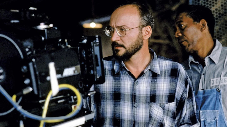 Frank Darabont on the set of Morgan Freeman as Red Redding