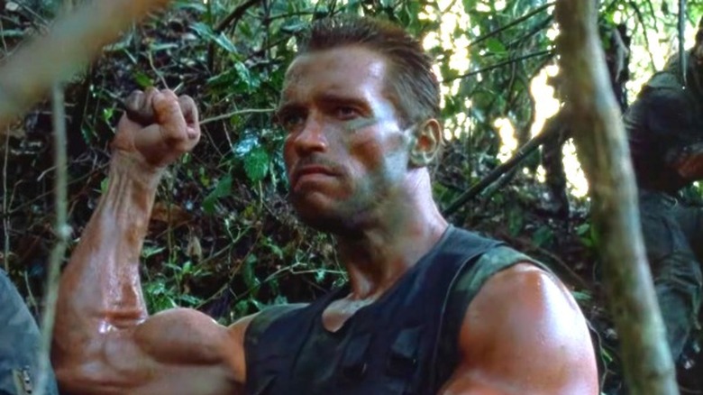 Schwarzenegger raising a fist