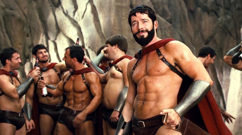Leonidas and his Spartans having beers in Meet the Spartans.