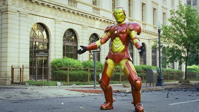 A janky looking Iron Man posing in Disaster Movie