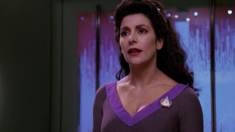 Angry and defiant Deanna Troi in Star Trek Next Generation's The Loss