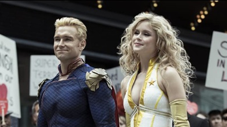 Homelander and Starlight smiling