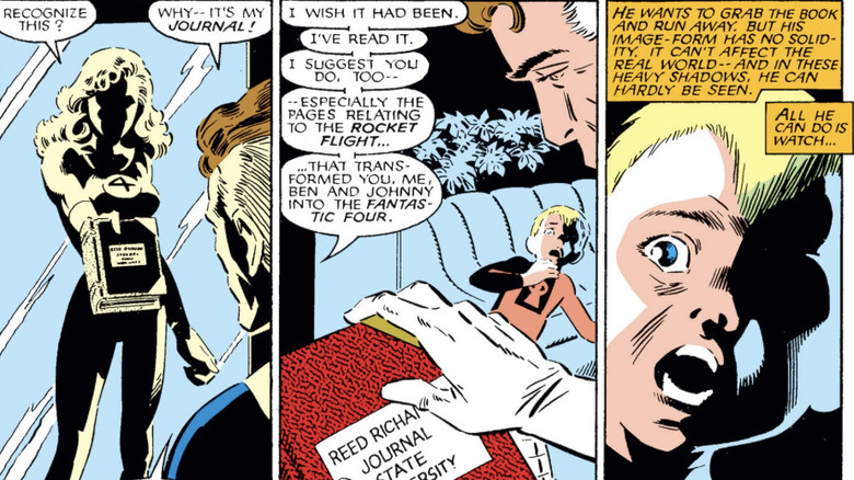 Fantastic Four vs. The X-Men Sue shows Reed his journal as Franklin looks on