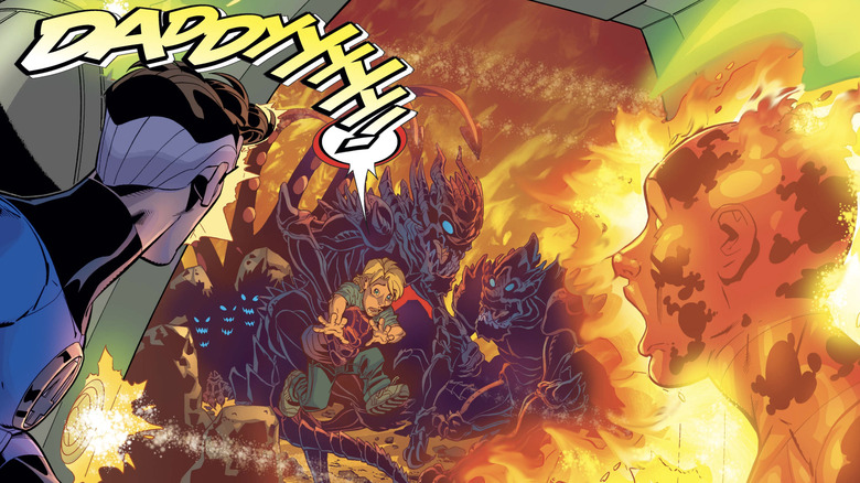 Fantastic Four #68, Reed and Johnny looking at demons dragging Franklin Richards into Hell