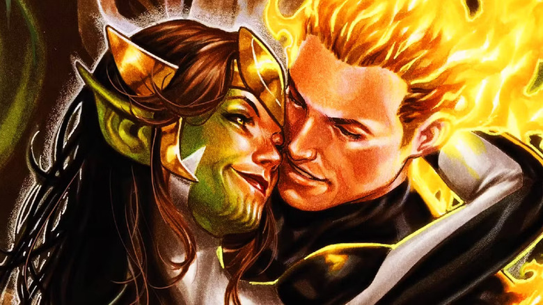 Johnny Storm and Lyja embrace