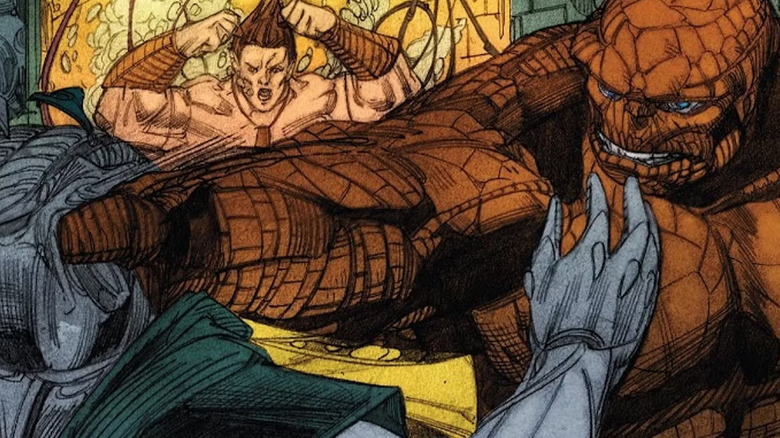 The Thing kills Doctor Doom as Namor watches helplessly