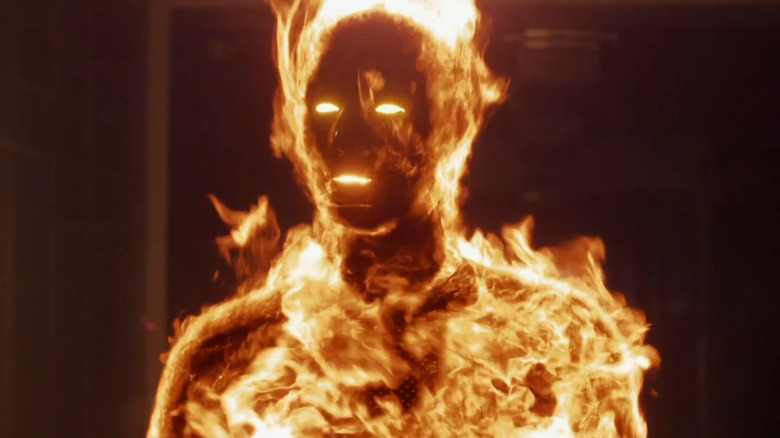 Michael B. Jordan as the Human Torch, burning in a lab in 2015's Fantastic Four